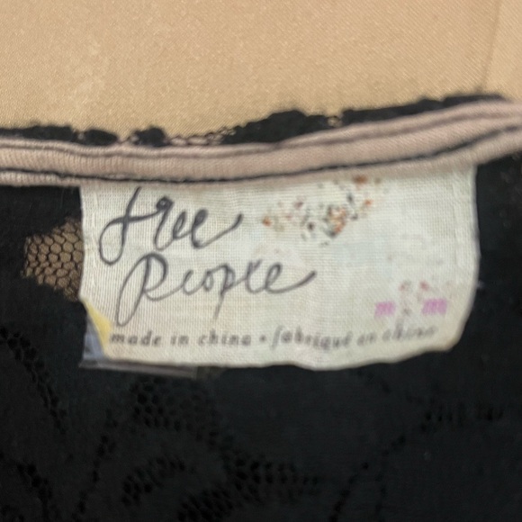 FREE PEOPLE Miles Of Lace Black Dress Nude Slip Floral LBD Cocktail Mini size M - Picture 14 of 16